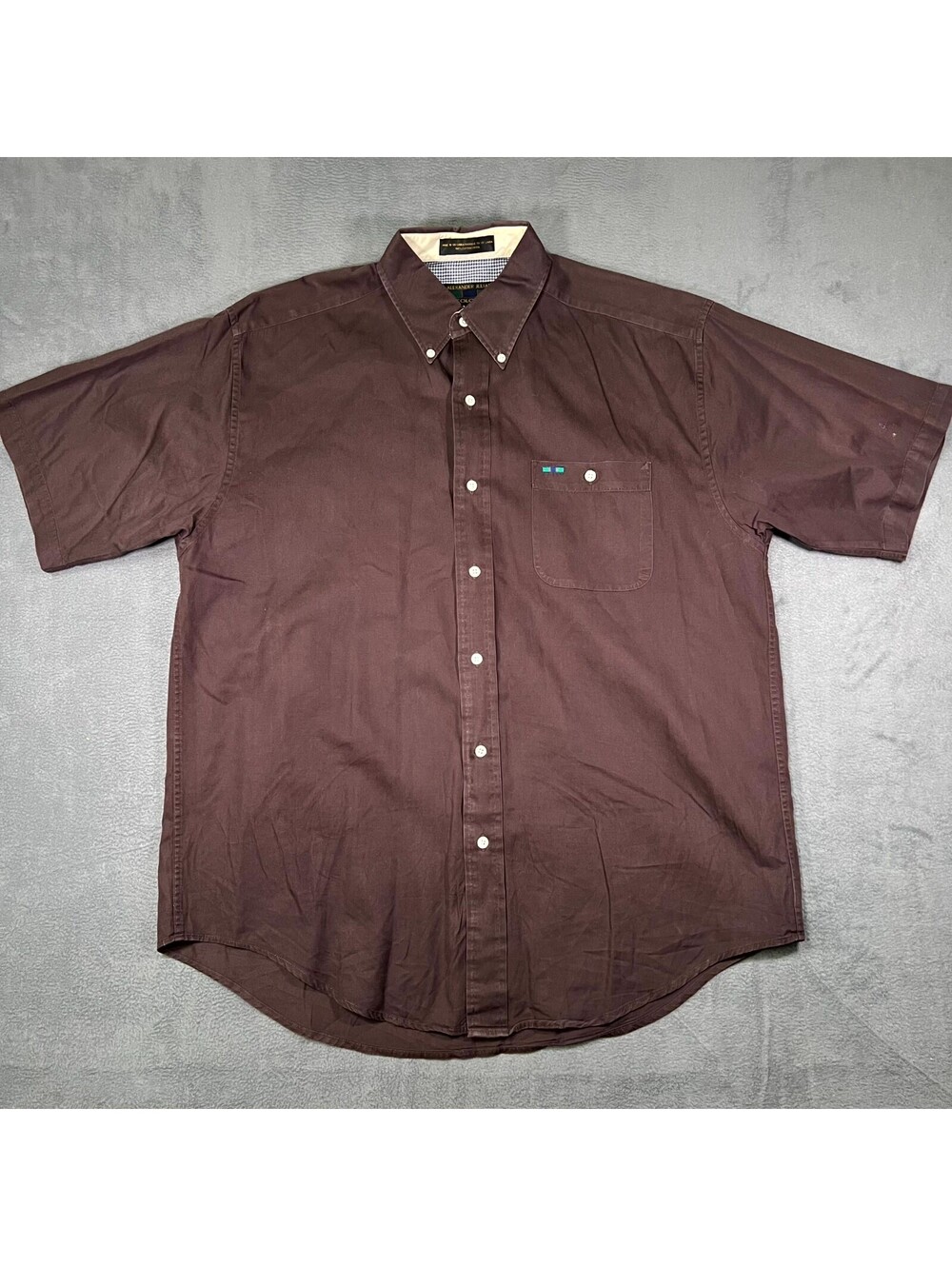 Alexander Julian Colours Shirt Brown Mens Large Button Front Cotton Short Sleeve